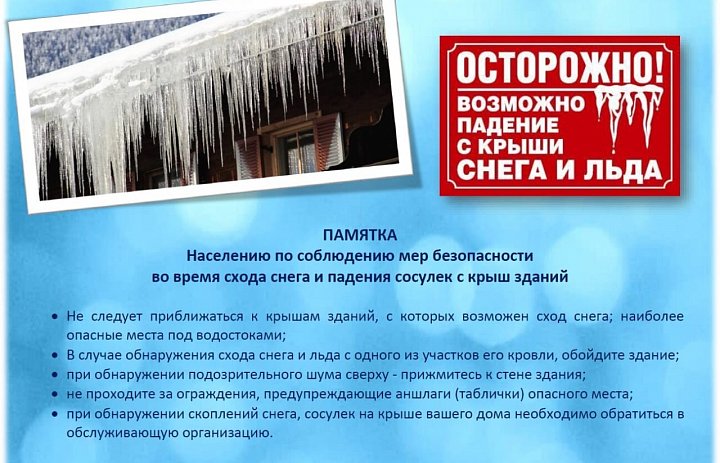 Меры безопасности во время схода снега и падения сосулек с крыш здания.